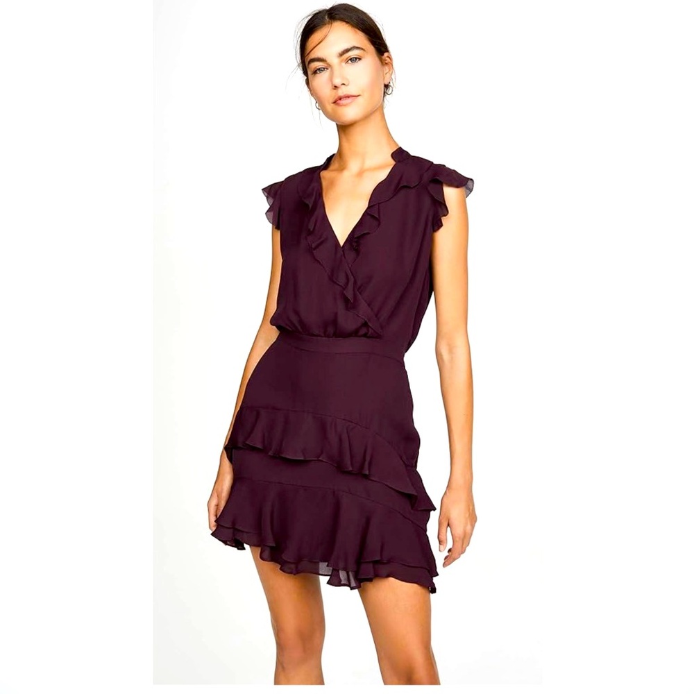 NWOT PARKER Women’s Tangia Ruffle Detail Minidress in Maroon, 100% silk, size 2